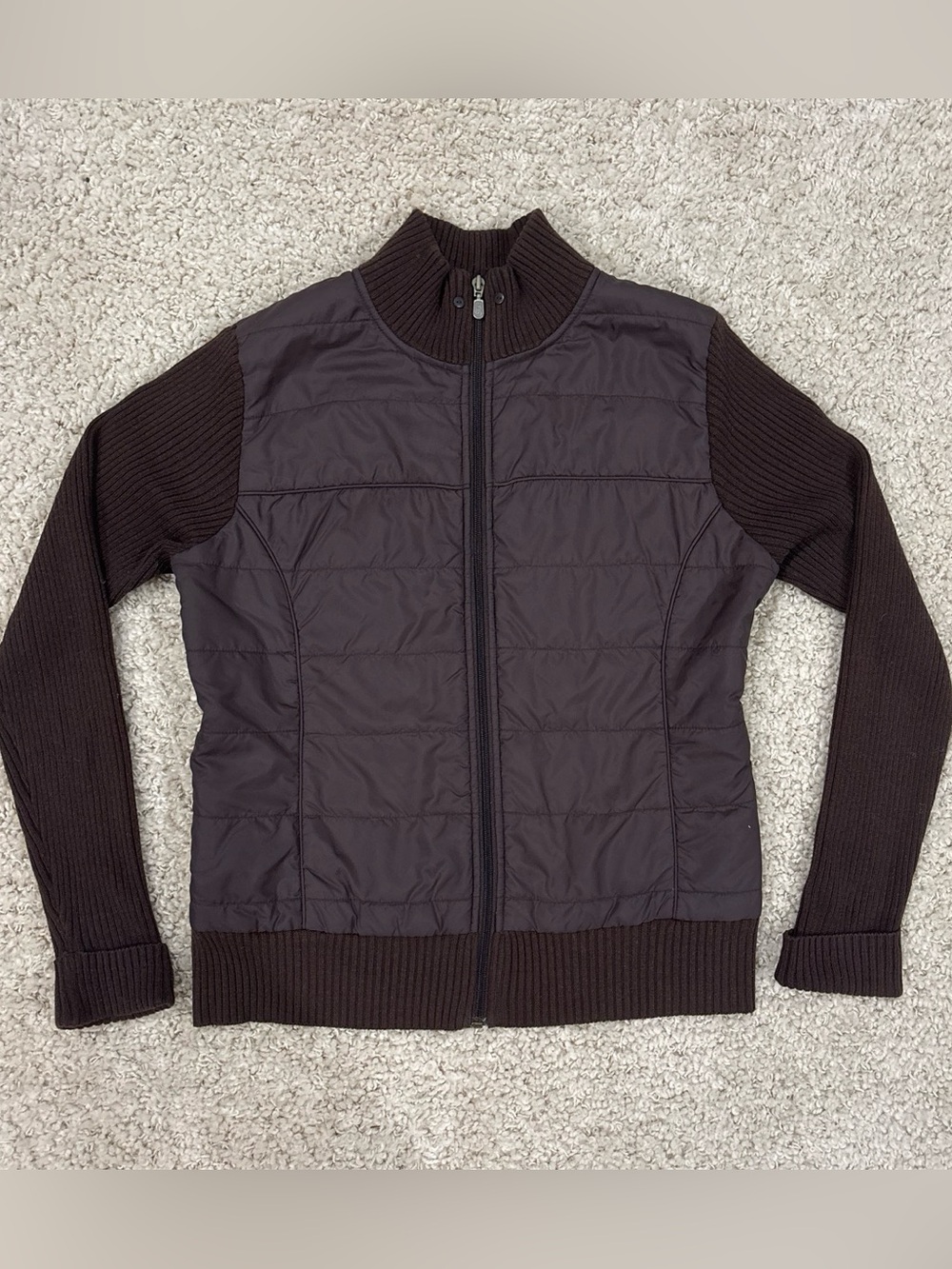 Style & Co. Women’s Brown Preppy Puffer Collared Nylon Zip Up Jacket Size Large